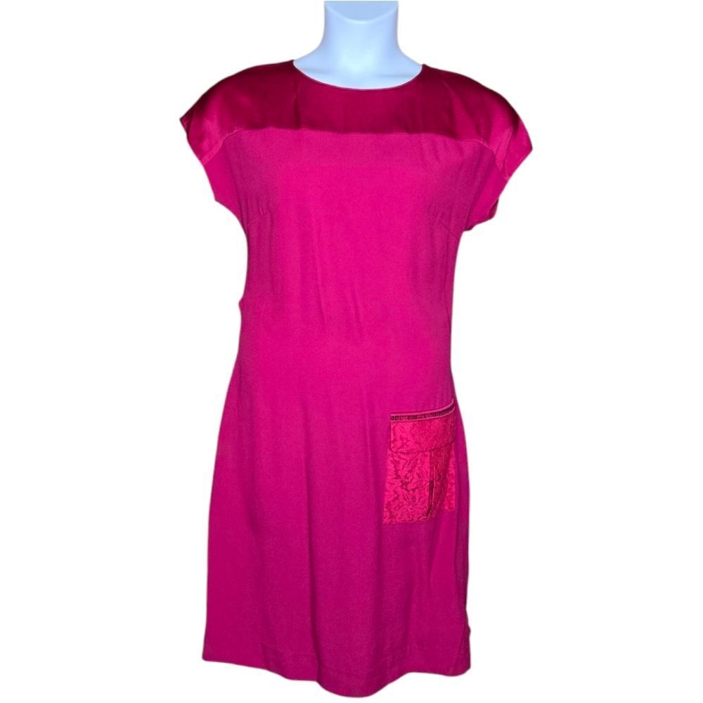 NEW Via Delle Perle‎ fuschia pink lace pocket  shift dress 46/10